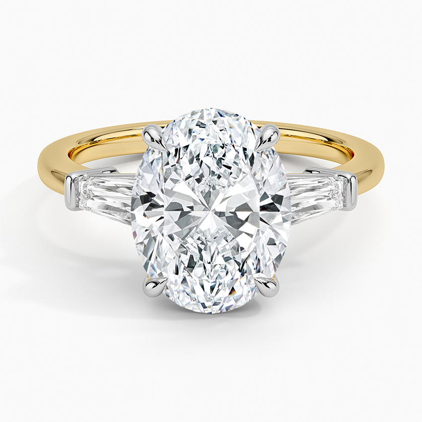 Mixed Metal Symphony Three Stone Diamond Ring White Gold 18k Oval Engagement Ring
