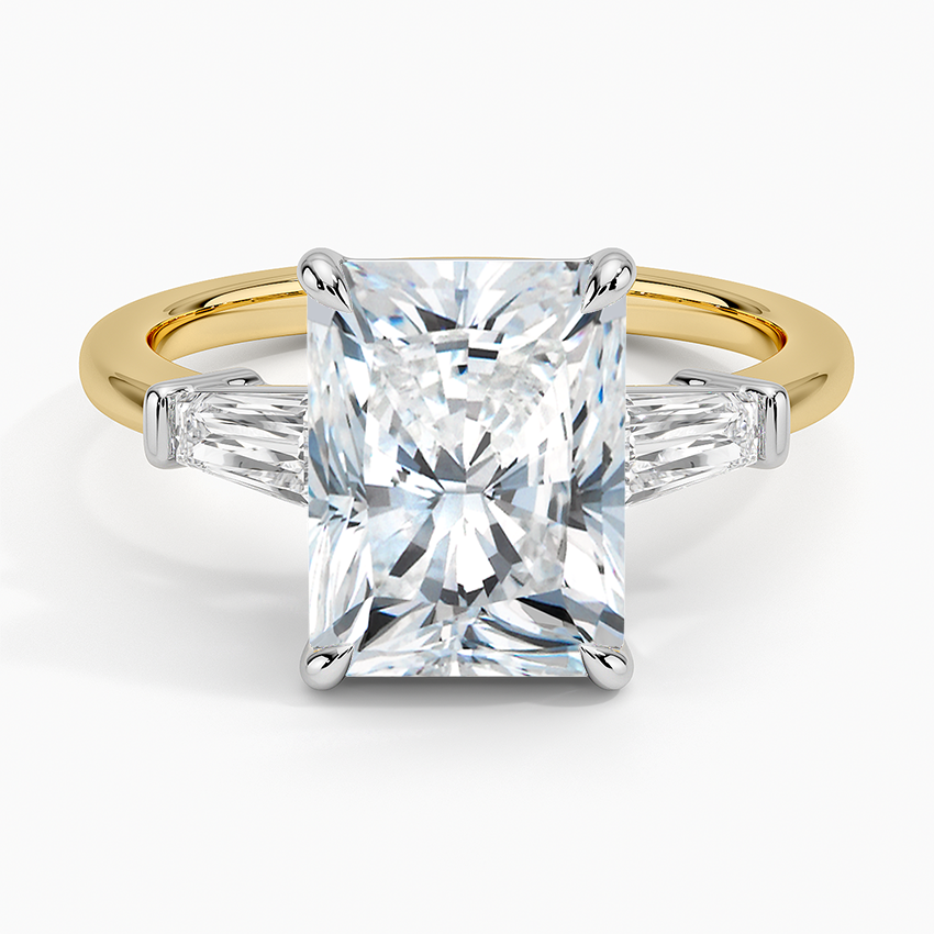 Mixed Metal Symphony Three Stone Diamond Ring White Gold 18k Radiant Engagement Ring