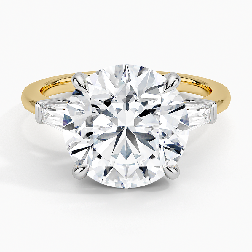 Mixed Metal Symphony Three Stone Diamond Ring White Gold 18k Round Engagement Ring