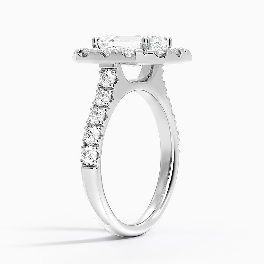 Adele Halo Diamond Ring Platinum Emerald Engagement Ring