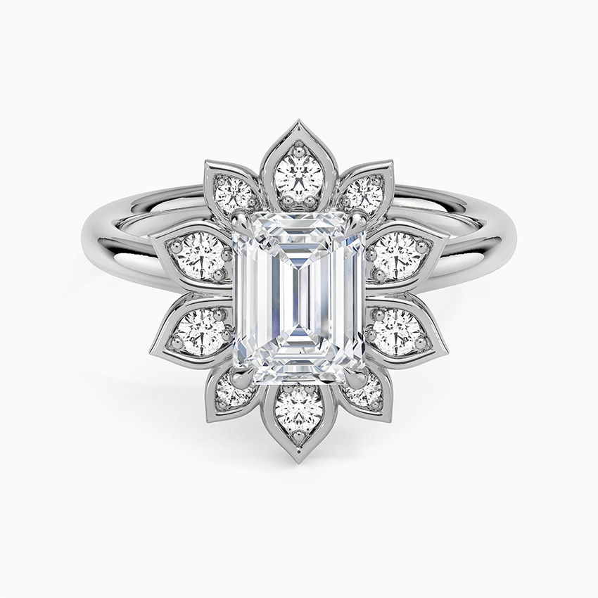 Fiore Halo Diamond Ring (1/4 ct. tw.) Platinum Emerald Engagement Ring