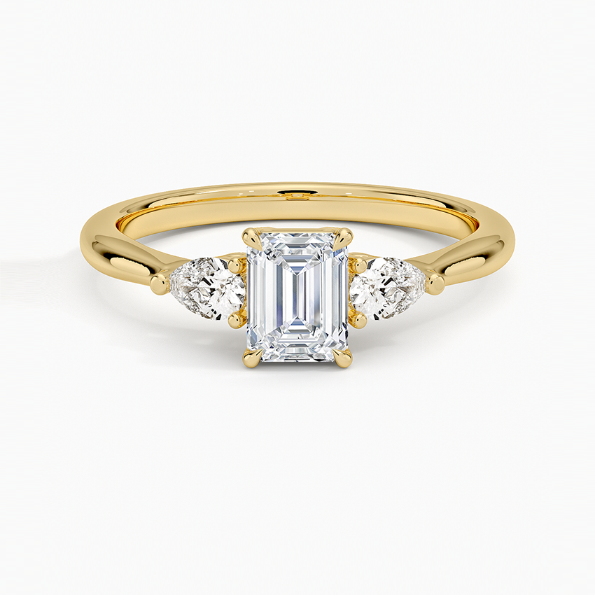 Petite Opera Three Stone Diamond Ring (1/4 ct. tw.) Yellow Gold 18k Emerald Engagement Ring