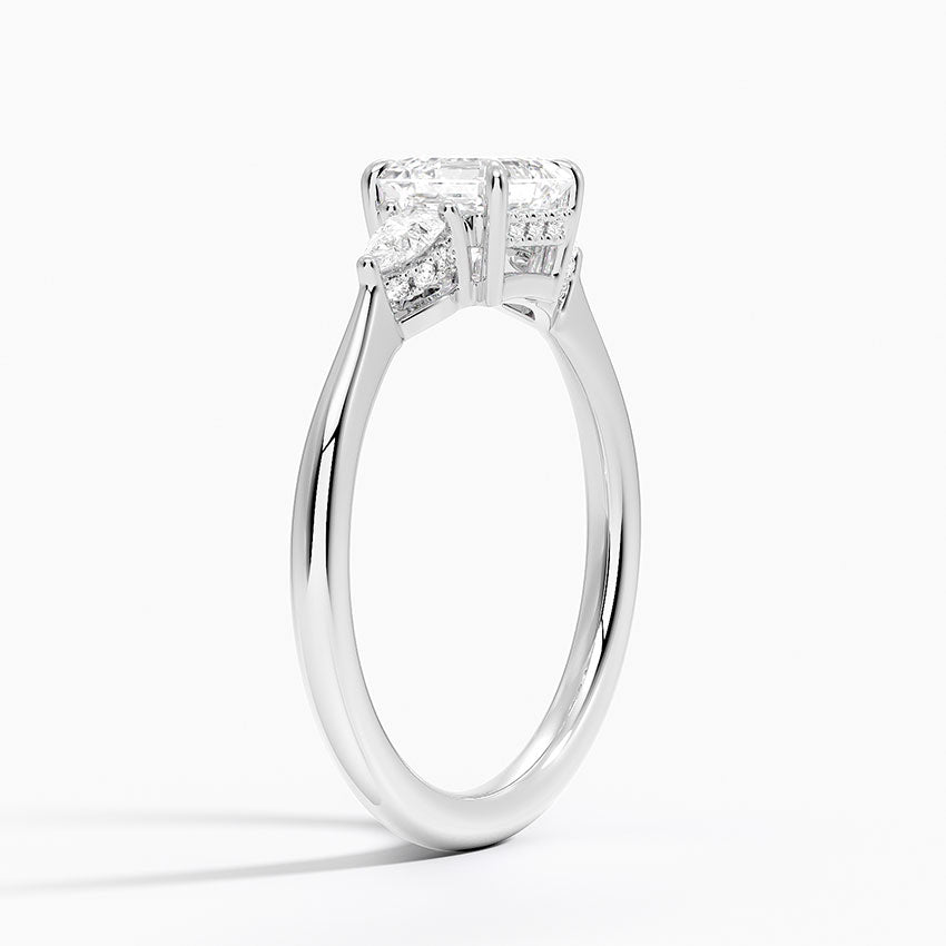 Adorned Petite Opera Three Stone Diamond Ring Platinum Asscher Engagement Ring