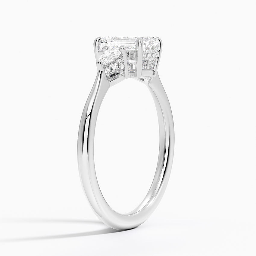Adorned Petite Opera Three Stone Diamond Ring Platinum Emerald Engagement Ring