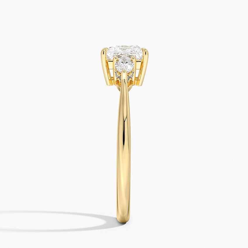 Adorned Petite Opera Three Stone Diamond Ring Yellow Gold 18k Princess Engagement Ring