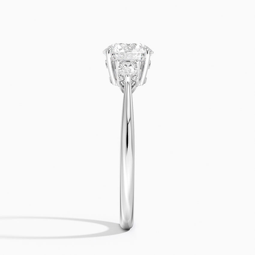 Adorned Petite Opera Three Stone Diamond Ring Platinum Round Engagement Ring