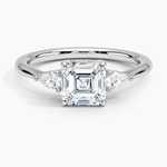 Adorned Petite Opera Three Stone Diamond Ring Platinum Asscher Engagement Ring