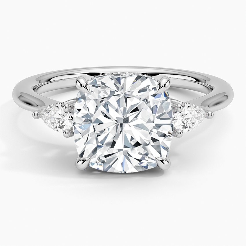 Adorned Petite Opera Three Stone Diamond Ring Platinum Cushion Engagement Ring