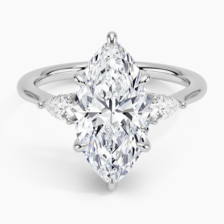Adorned Petite Opera Three Stone Diamond Ring Platinum Marquise Engagement Ring