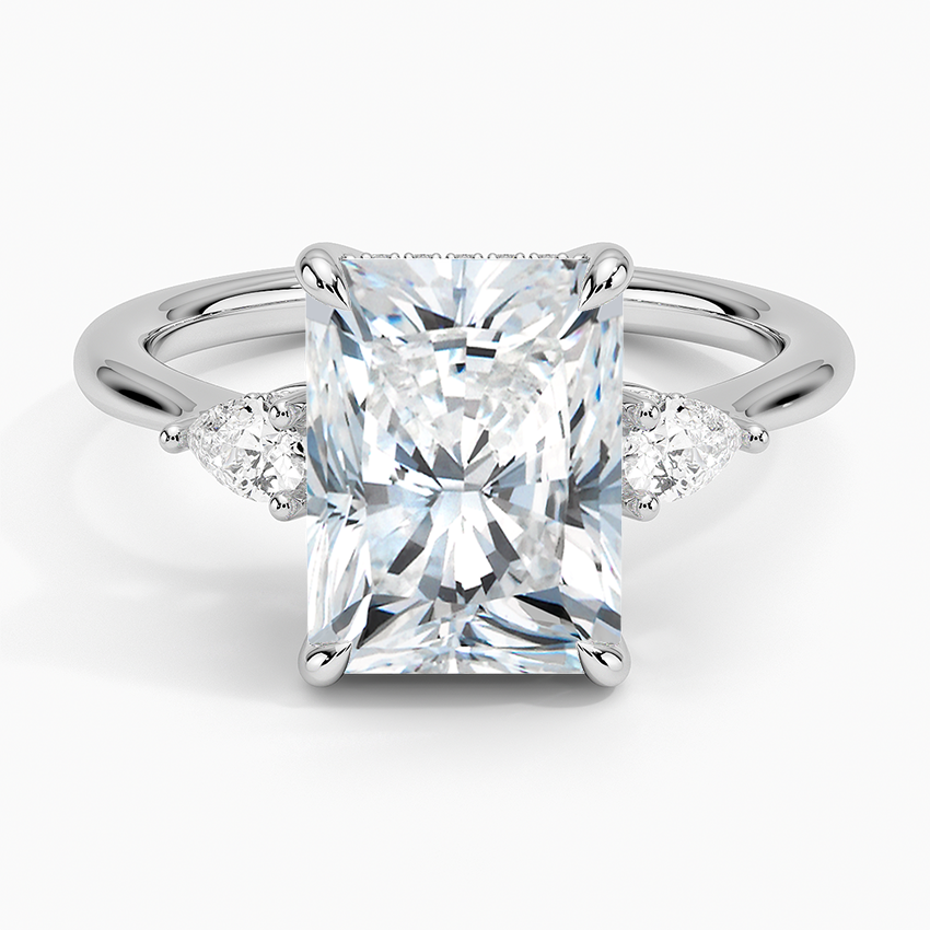Adorned Petite Opera Three Stone Diamond Ring Platinum Radiant Engagement Ring