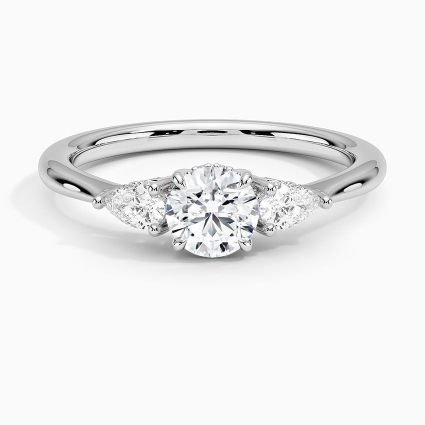 Adorned Petite Opera Three Stone Diamond Ring Platinum Round Engagement Ring