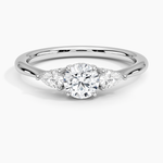Adorned Petite Opera Three Stone Diamond Ring Platinum Round Engagement Ring
