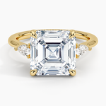Adorned Petite Opera Three Stone Diamond Ring Yellow Gold 18k Asscher Engagement Ring