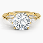 Adorned Petite Opera Three Stone Diamond Ring Yellow Gold 18k Cushion Engagement Ring