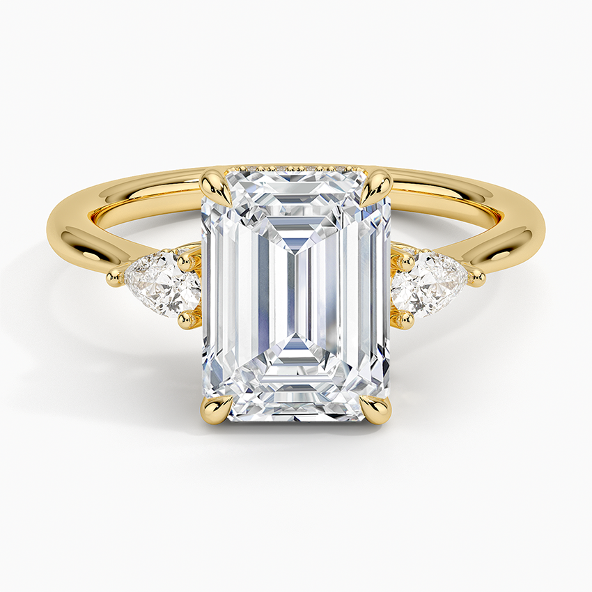Adorned Petite Opera Three Stone Diamond Ring Yellow Gold 18k Emerald Engagement Ring