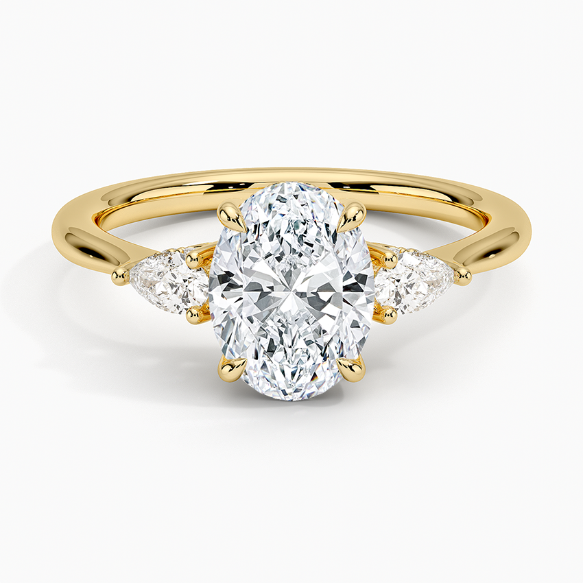 Adorned Petite Opera Three Stone Diamond Ring Yellow Gold 18k Oval Engagement Ring