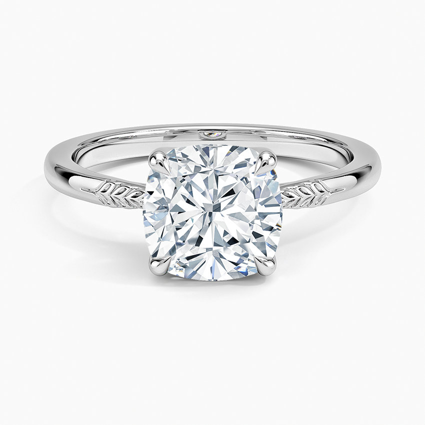 Laurel Engraved Ring Platinum Cushion Engagement Ring