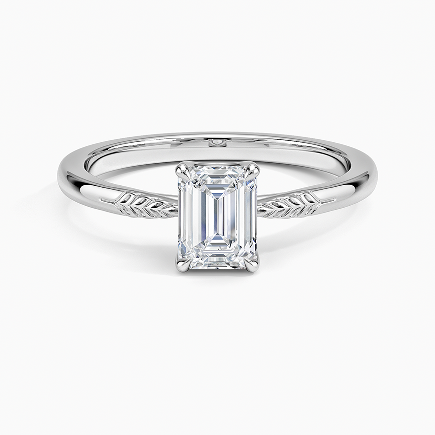 Laurel Engraved Ring Platinum Emerald Engagement Ring