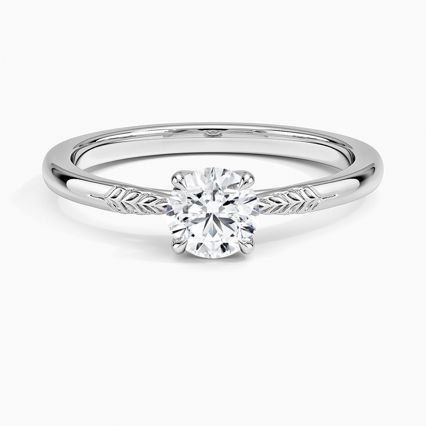 Laurel Engraved Ring Platinum Round Engagement Ring