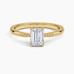 Laurel Engraved Ring Yellow Gold 18k Emerald Engagement Ring
