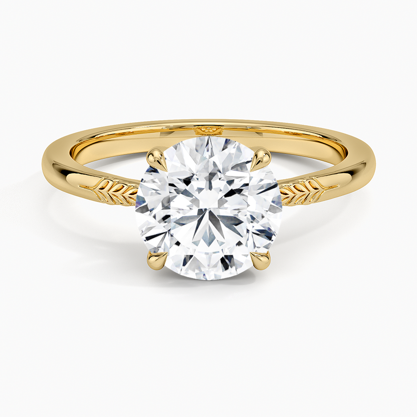 Laurel Engraved Ring Yellow Gold 18k Round Engagement Ring