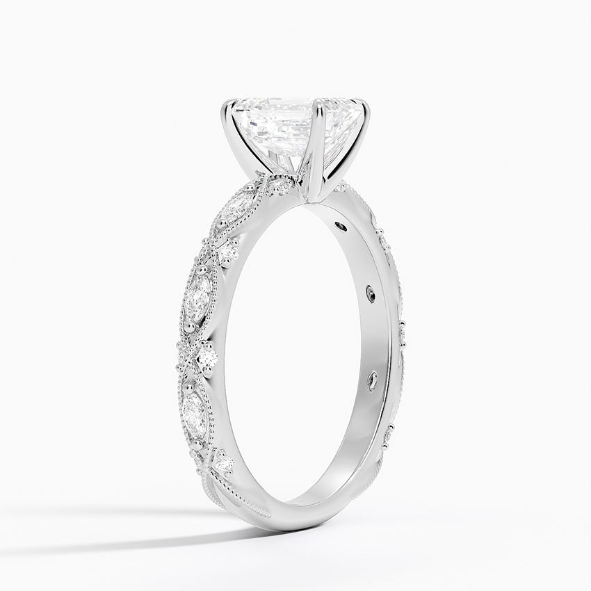 Celestia Milgrain Diamond Ring (1/4 ct. tw.) Platinum Emerald Engagement Ring