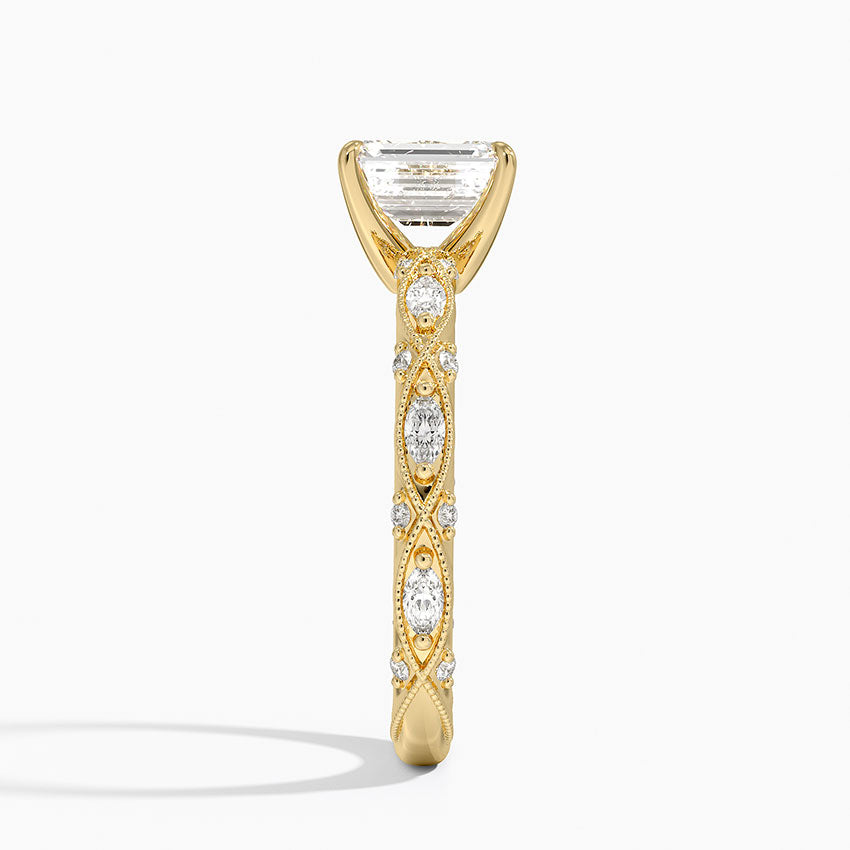 Celestia Milgrain Diamond Ring (1/4 ct. tw.) Yellow Gold 18k Emerald Engagement Ring