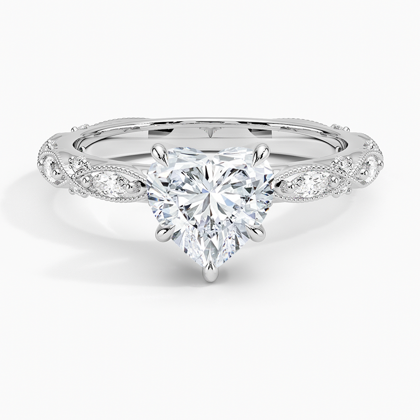 Celestia Milgrain Diamond Ring (1/4 ct. tw.) Platinum Heart Engagement Ring