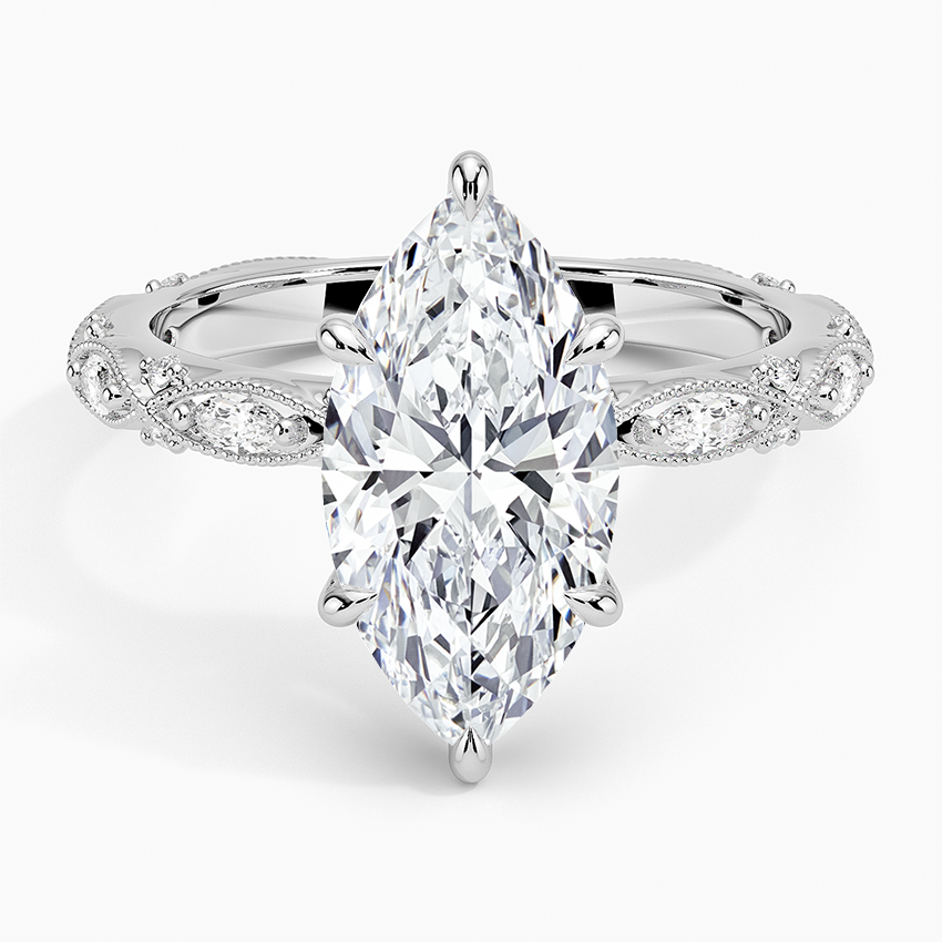 Celestia Milgrain Diamond Ring (1/4 ct. tw.) Platinum Marquise Engagement Ring