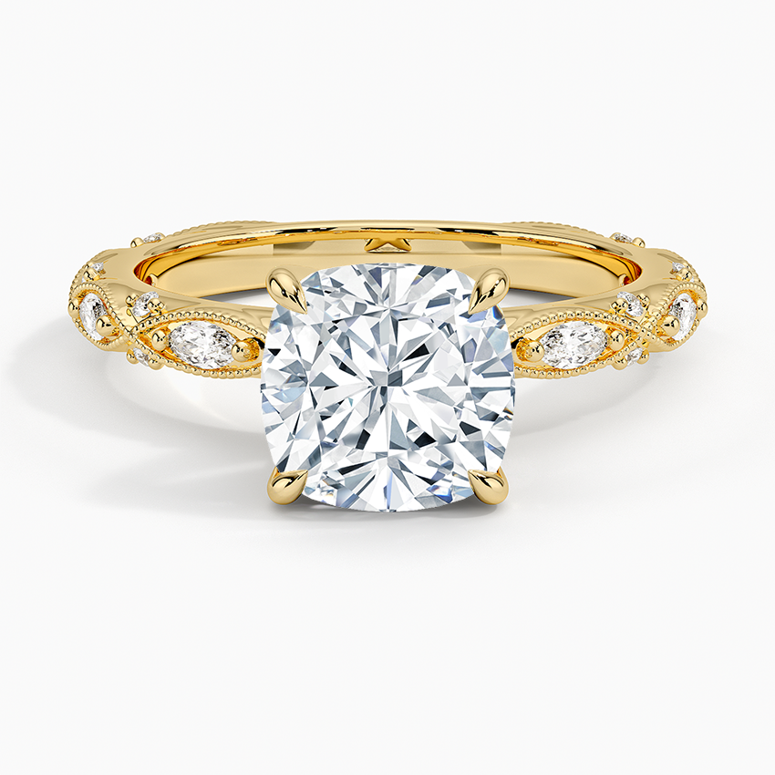 Celestia Milgrain Diamond Ring (1/4 ct. tw.) Yellow Gold 18k Cushion Engagement Ring