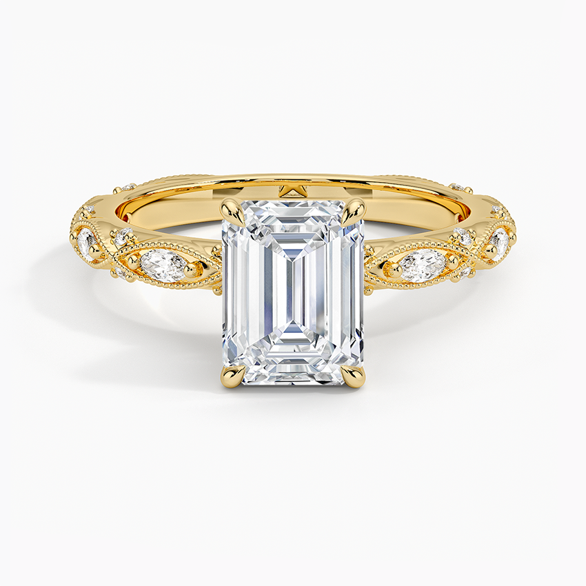 Celestia Milgrain Diamond Ring (1/4 ct. tw.) Yellow Gold 18k Emerald Engagement Ring