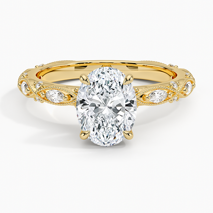 Celestia Milgrain Diamond Ring (1/4 ct. tw.) Yellow Gold 18k Oval Engagement Ring