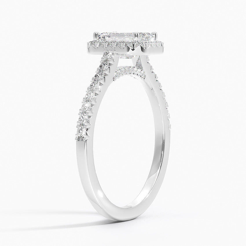 Adorned Odessa Halo Diamond Ring Platinum Emerald Engagement Ring