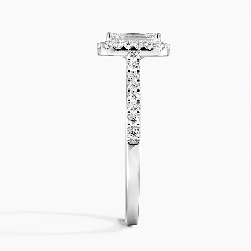 Adorned Odessa Halo Diamond Ring Platinum Emerald Engagement Ring