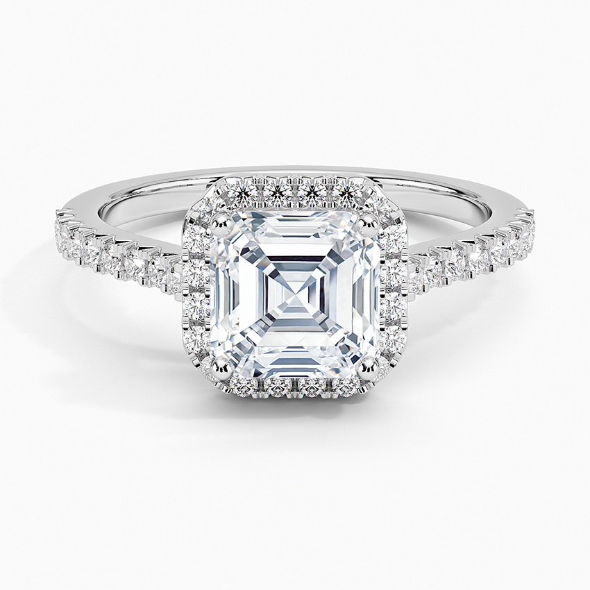 Adorned Odessa Halo Diamond Ring Platinum Asscher Engagement Ring