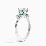 Arden Diamond Ring with Lab Emerald Accents Platinum Cushion Engagement Ring
