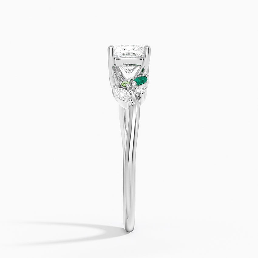 Arden Diamond Ring with Lab Emerald Accents Platinum Cushion Engagement Ring