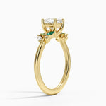Arden Diamond Ring with Lab Emerald Accents Yellow Gold 18k Cushion Engagement Ring