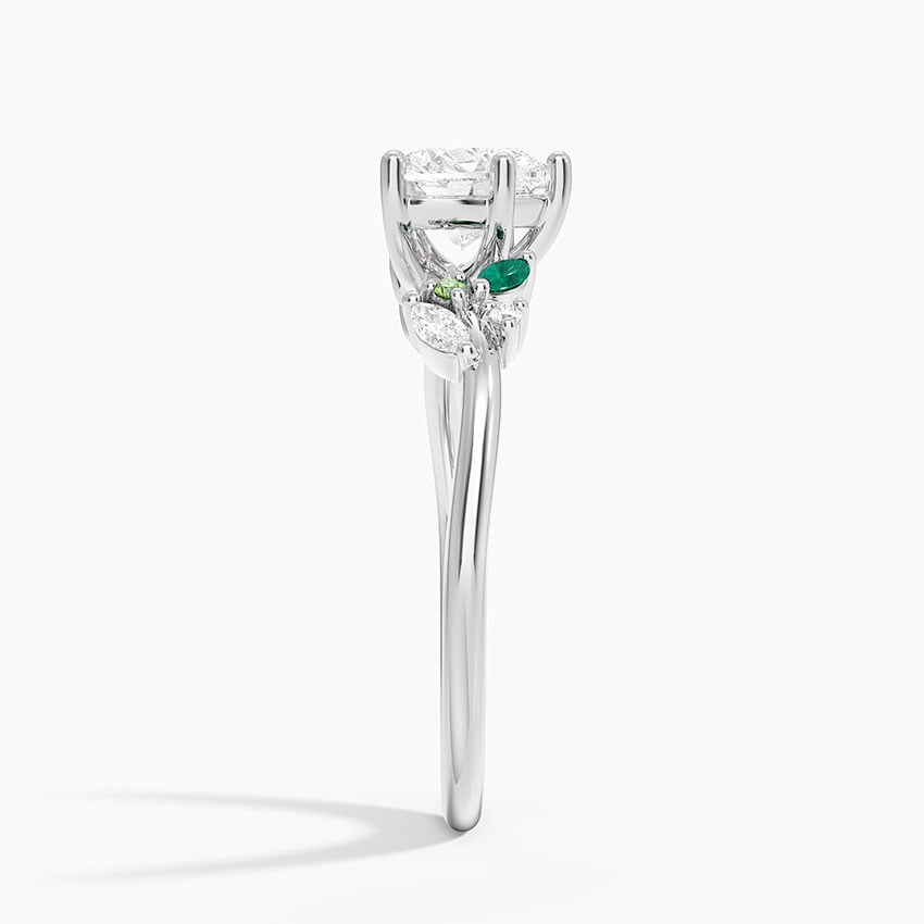 Arden Diamond Ring with Lab Emerald Accents Platinum Heart Engagement Ring