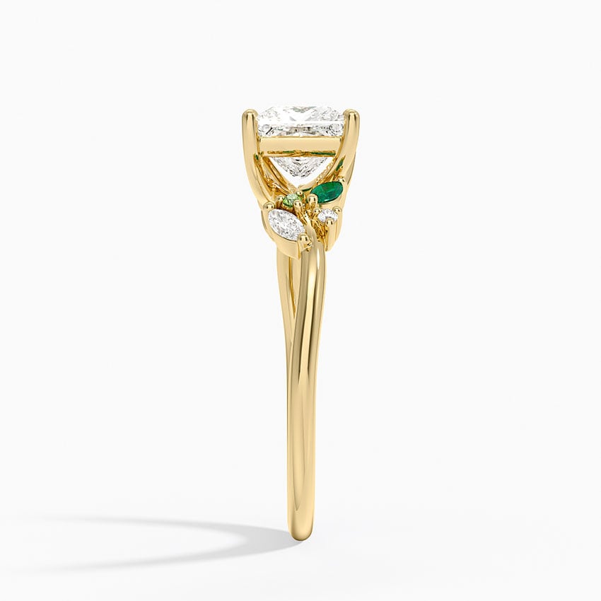 Arden Diamond Ring with Lab Emerald Accents Yellow Gold 18k Princess Engagement Ring