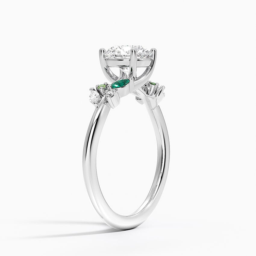 Arden Diamond Ring with Lab Emerald Accents Platinum Round Engagement Ring