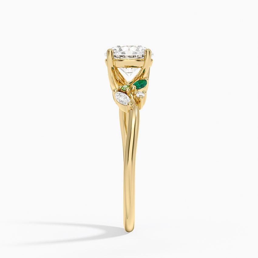 Arden Diamond Ring with Lab Emerald Accents Yellow Gold 18k Round Engagement Ring