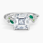 Arden Diamond Ring with Lab Emerald Accents Platinum Asscher Engagement Ring