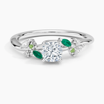 Arden Diamond Ring with Lab Emerald Accents Platinum Cushion Engagement Ring
