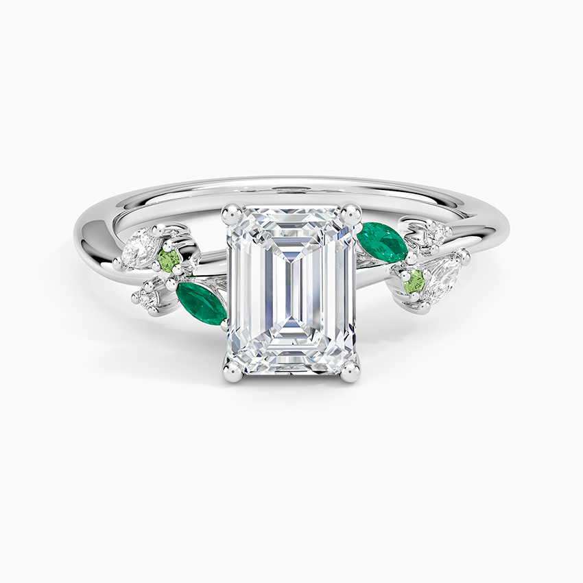 Arden Diamond Ring with Lab Emerald Accents Platinum Emerald Engagement Ring