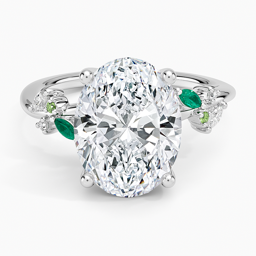 Arden Diamond Ring with Lab Emerald Accents Platinum Oval Engagement Ring