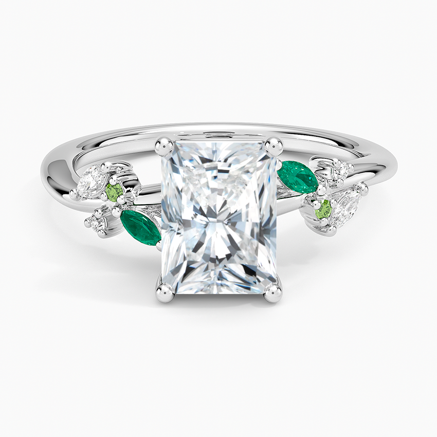 Arden Diamond Ring with Lab Emerald Accents Platinum Radiant Engagement Ring