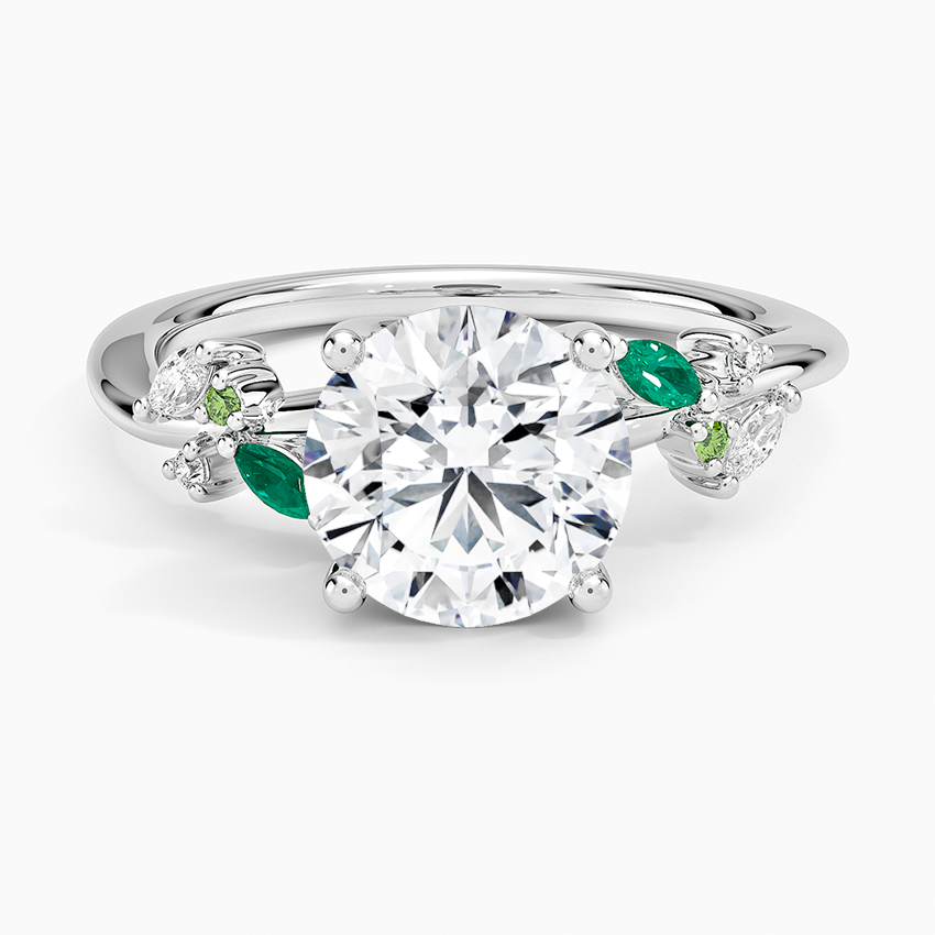 Arden Diamond Ring with Lab Emerald Accents Platinum Round Engagement Ring