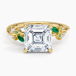 Arden Diamond Ring with Lab Emerald Accents Yellow Gold 18k Asscher Engagement Ring