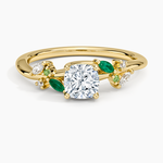 Arden Diamond Ring with Lab Emerald Accents Yellow Gold 18k Cushion Engagement Ring